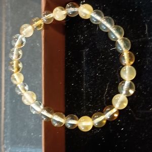 Ladies 6 inch all round Lemon Yellow Genuine Baltic Amber bead stretch bracelet